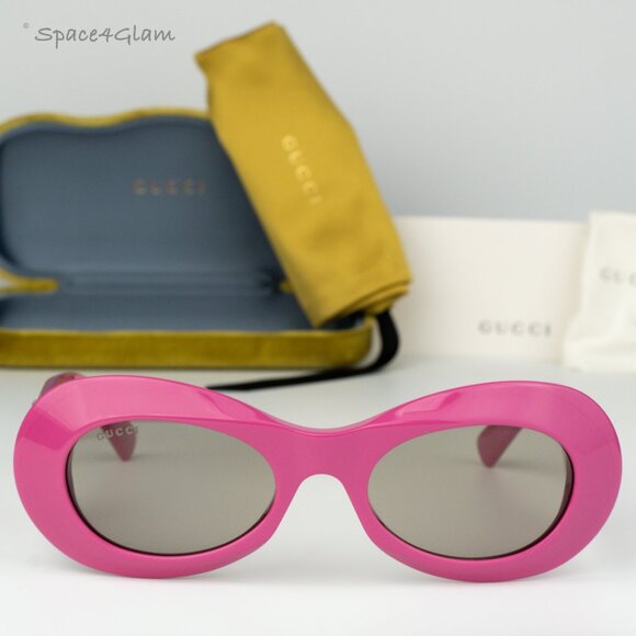 BRAND NEW Gucci GG1696S 004 Fuchsia Pink Grey Women Oval Sunglasses GG 1696S - Picture 1 of 8